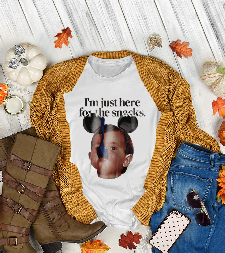 I'm Just Here for the Snacks Mickey Shaped Ears Spoon Face T-Shirt