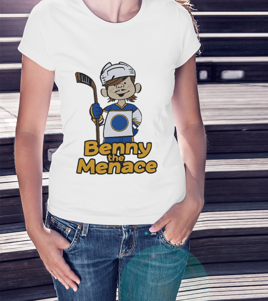 Benny The Menace Cartoon Character With Hockey Stick Buffalo Sabres T-Shirt
