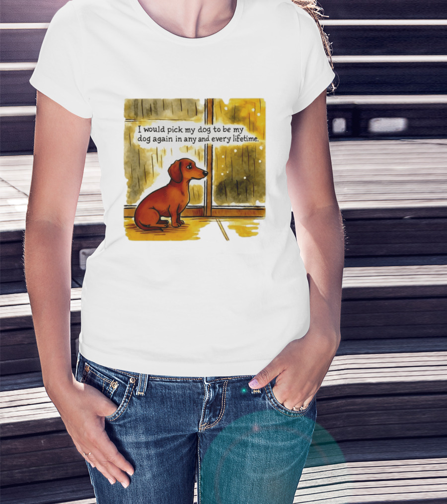 I Would Pick My Dog To Be My Dog Again In Any And Every Lifetime Dachshund By Window T-Shirt