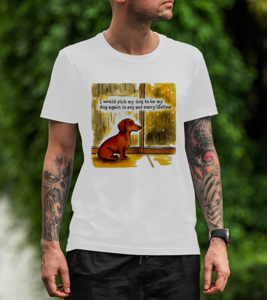 I Would Pick My Dog To Be My Dog Again In Any And Every Lifetime Dachshund By Window T-Shirt