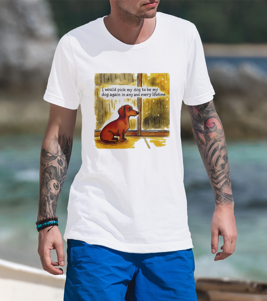 I Would Pick My Dog To Be My Dog Again In Any And Every Lifetime Dachshund By Window T-Shirt