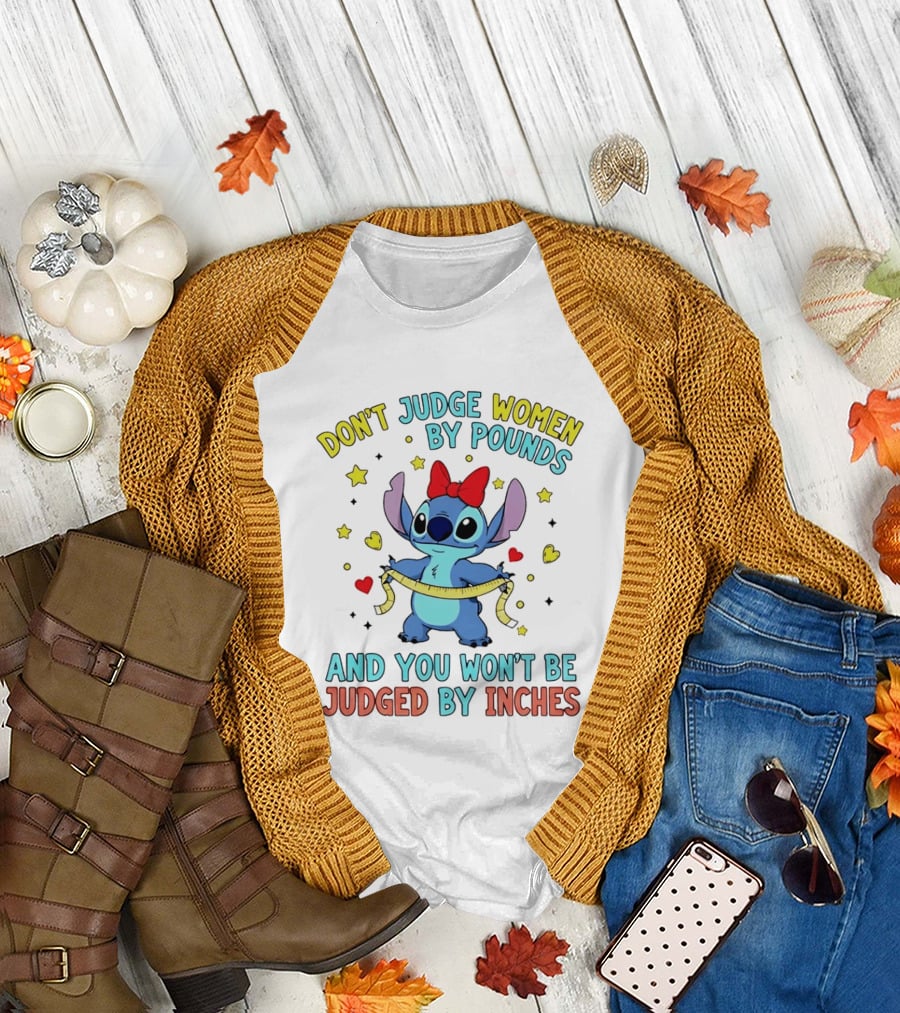 Don't Judge Women by Pounds Stitch with Hearts and Stars T-Shirt