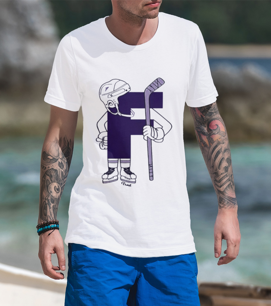 Minnesota Frost Hockey Character With Stick And Helmet T-Shirt