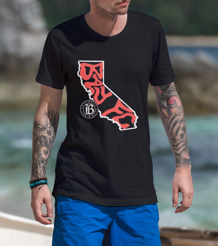 Bay FC Groovy Text California State Map Football Club T-Shirt