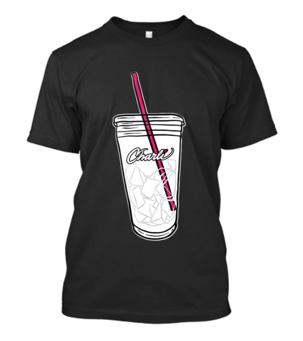 Charli Iced Coffee Cup Pink Straw Sketch T-Shirt
