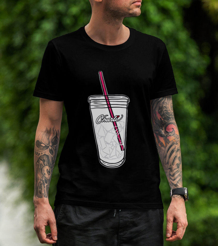 Charli Iced Coffee Cup Pink Straw Sketch T-Shirt