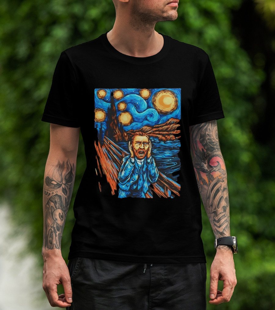 Vincent Van Gogh Starry Night Meets Edvard Munch The Scream Fusion T-Shirt