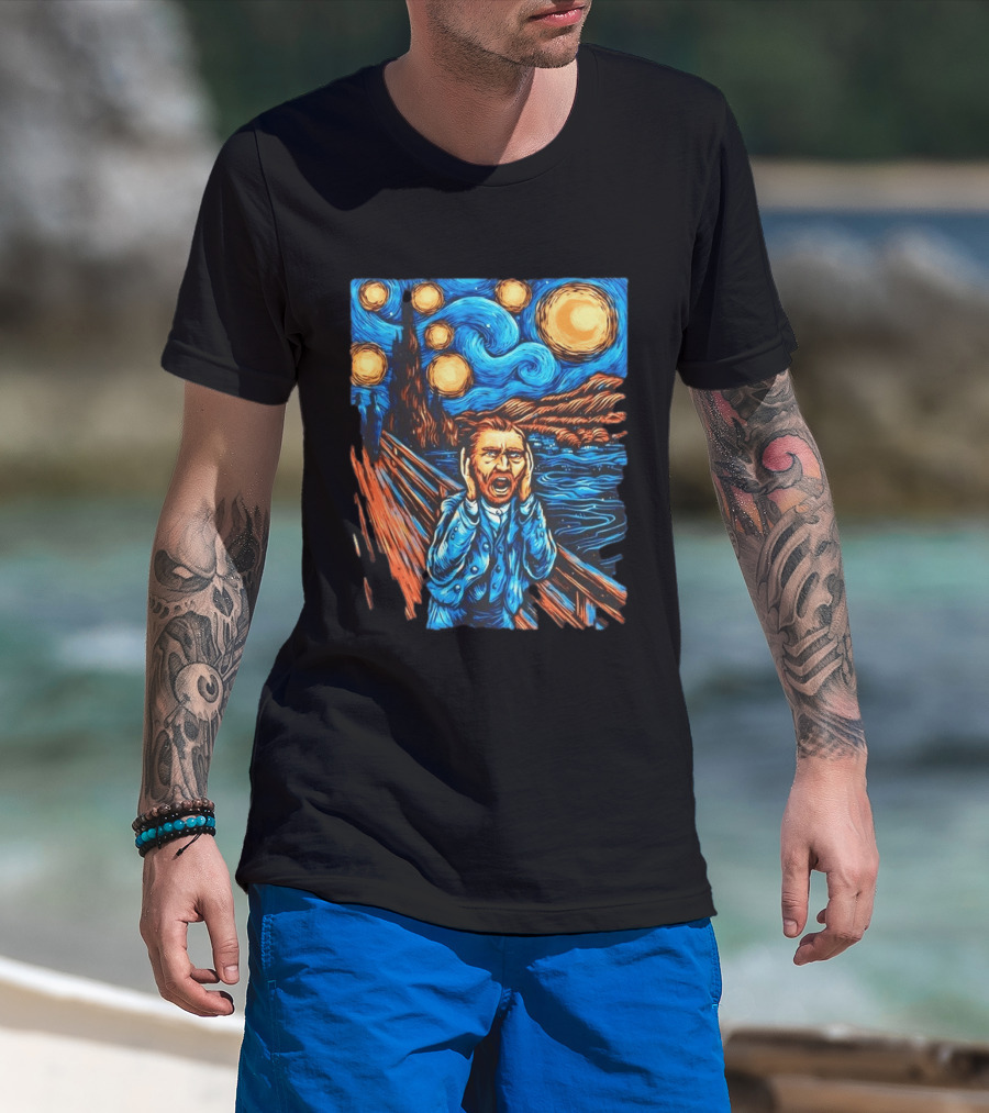 Vincent Van Gogh Starry Night Meets Edvard Munch The Scream Fusion T-Shirt