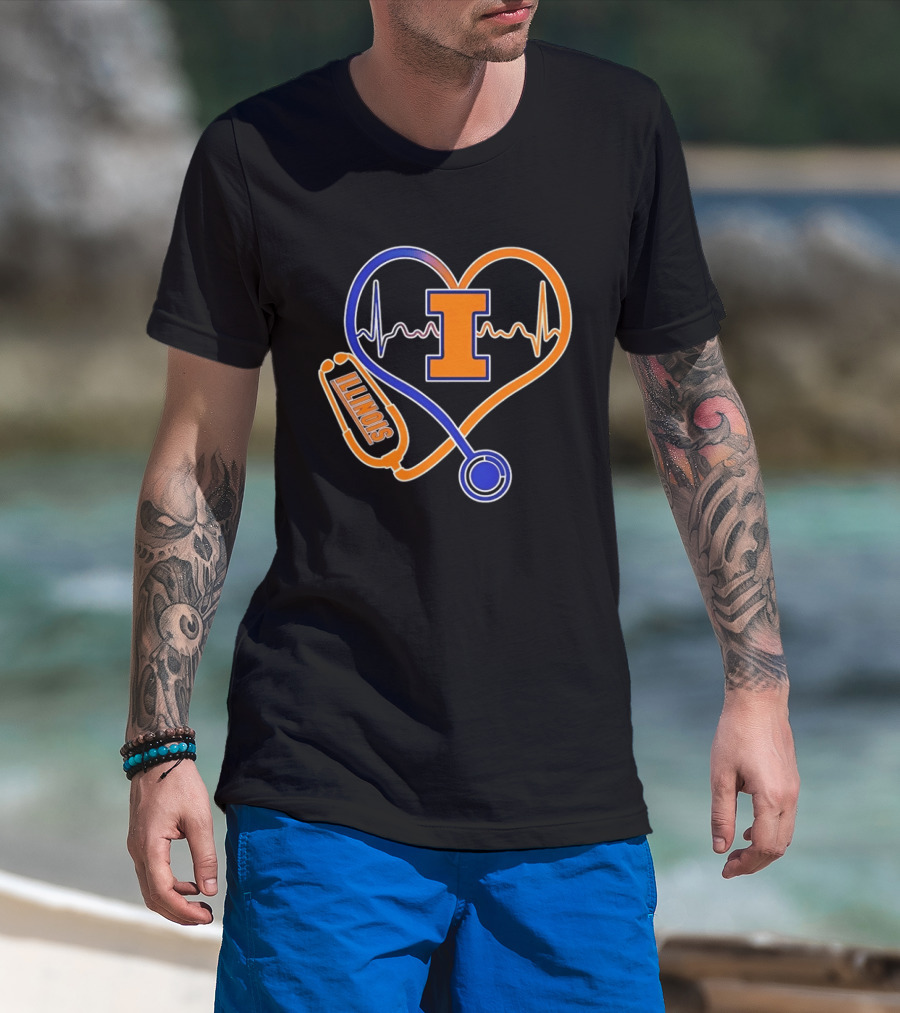 Illinois Fighting Illini Heartbeat I Nurse Stethoscope Love T-Shirt