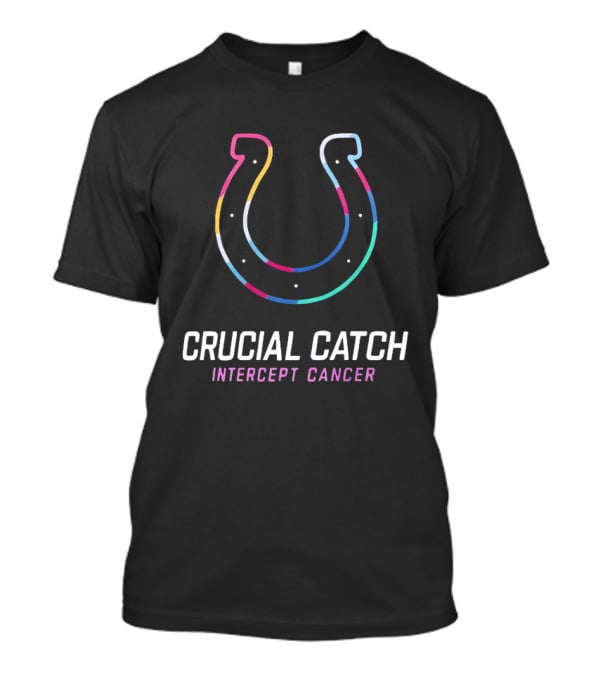 Indianapolis Colts Crucial Catch Intercept Cancer Neon Horseshoe T-Shirt