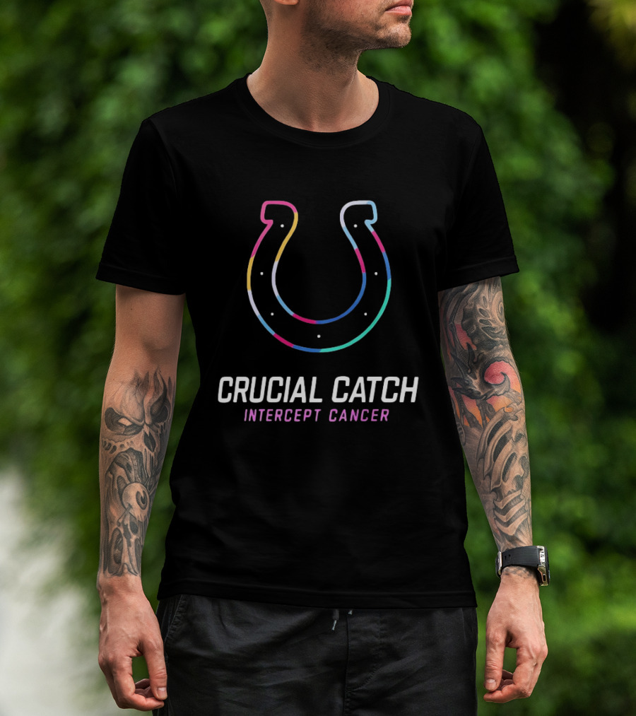 Indianapolis Colts Crucial Catch Intercept Cancer Neon Horseshoe T-Shirt