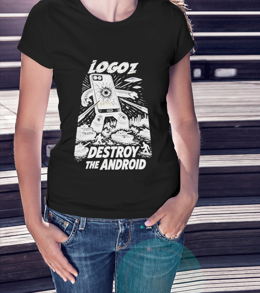 Logoz Destroy The Android Retro Style Comic T-Shirt