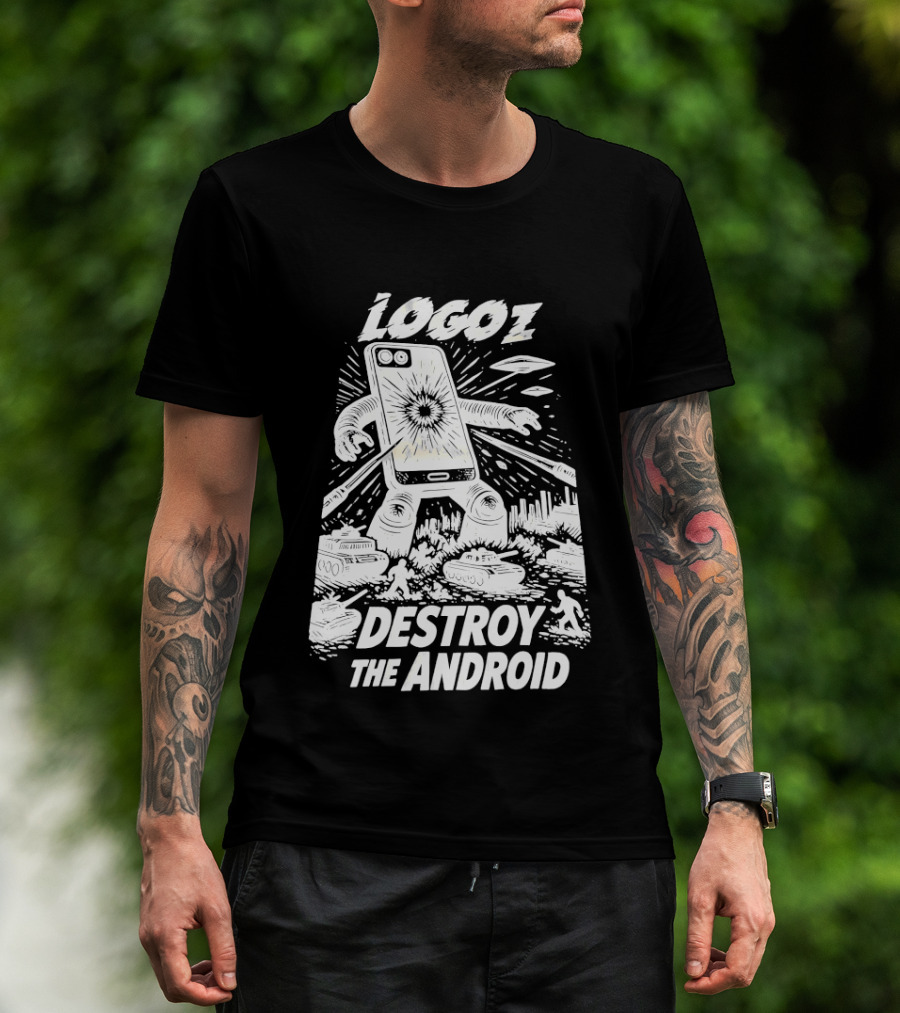 Logoz Destroy The Android Retro Style Comic T-Shirt