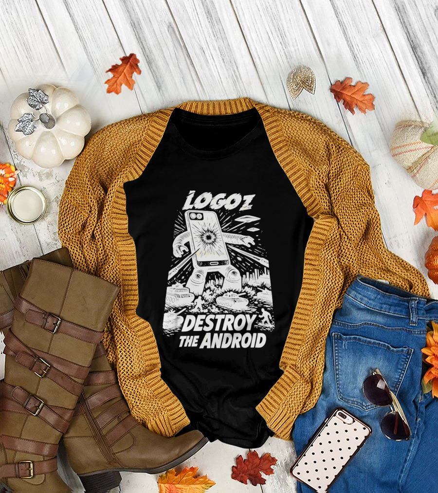 Logoz Destroy The Android Retro Style Comic T-Shirt