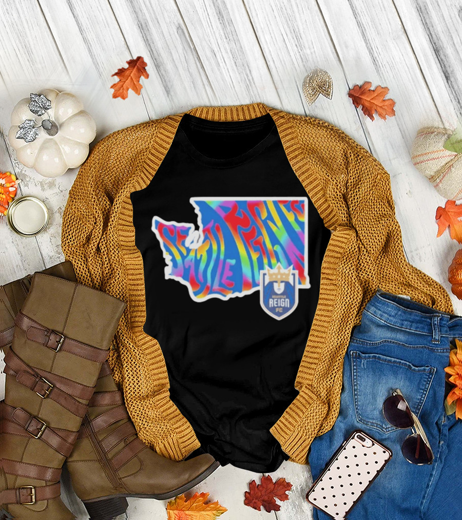 Seattle Reign FC Groovy Pride State Washington Map Rainbow T-Shirt