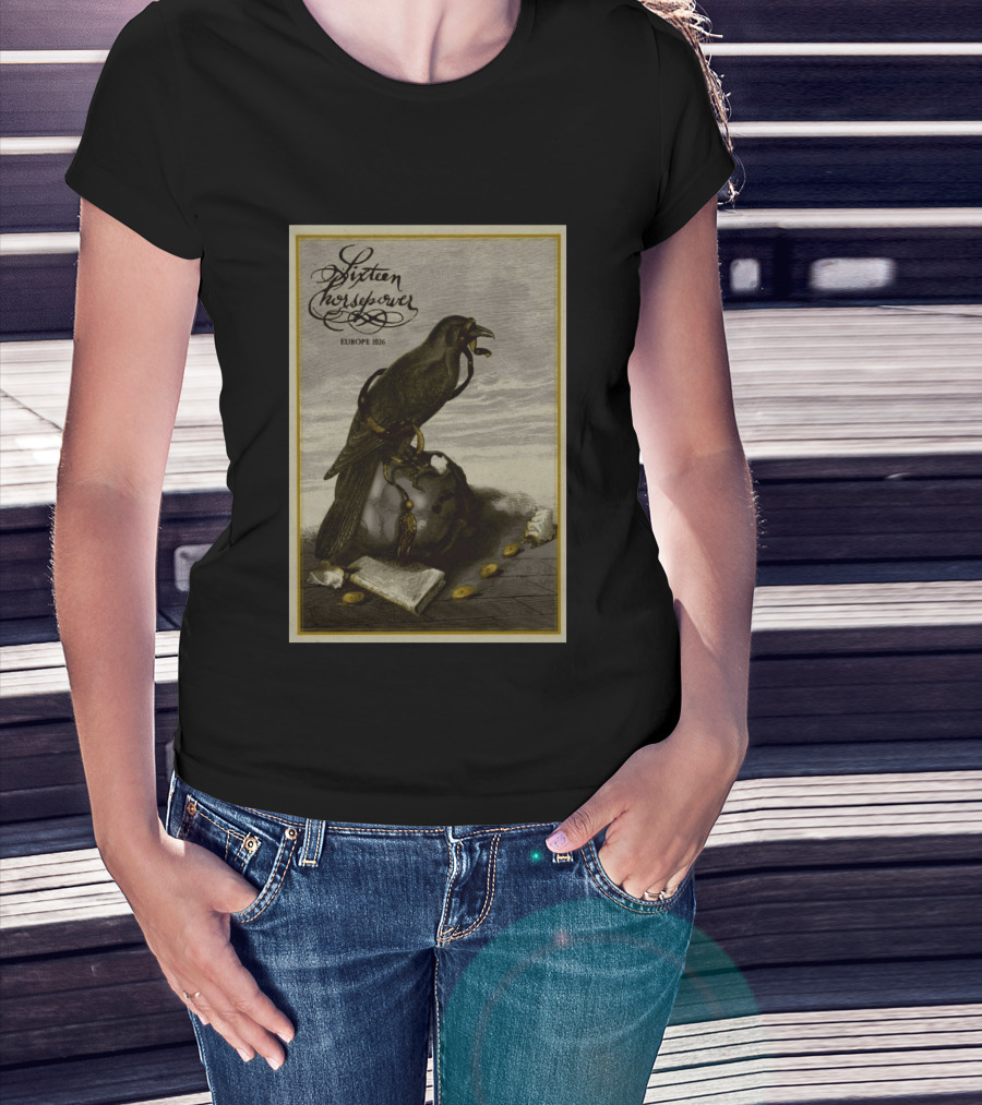 Sixteen Horsepower Europe 2026 Tour Art With Raven And Script T-Shirt