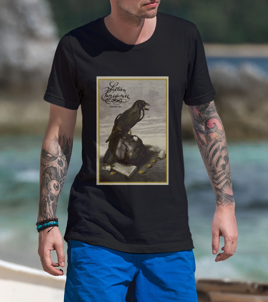 Sixteen Horsepower Europe 2026 Tour Art With Raven And Script T-Shirt