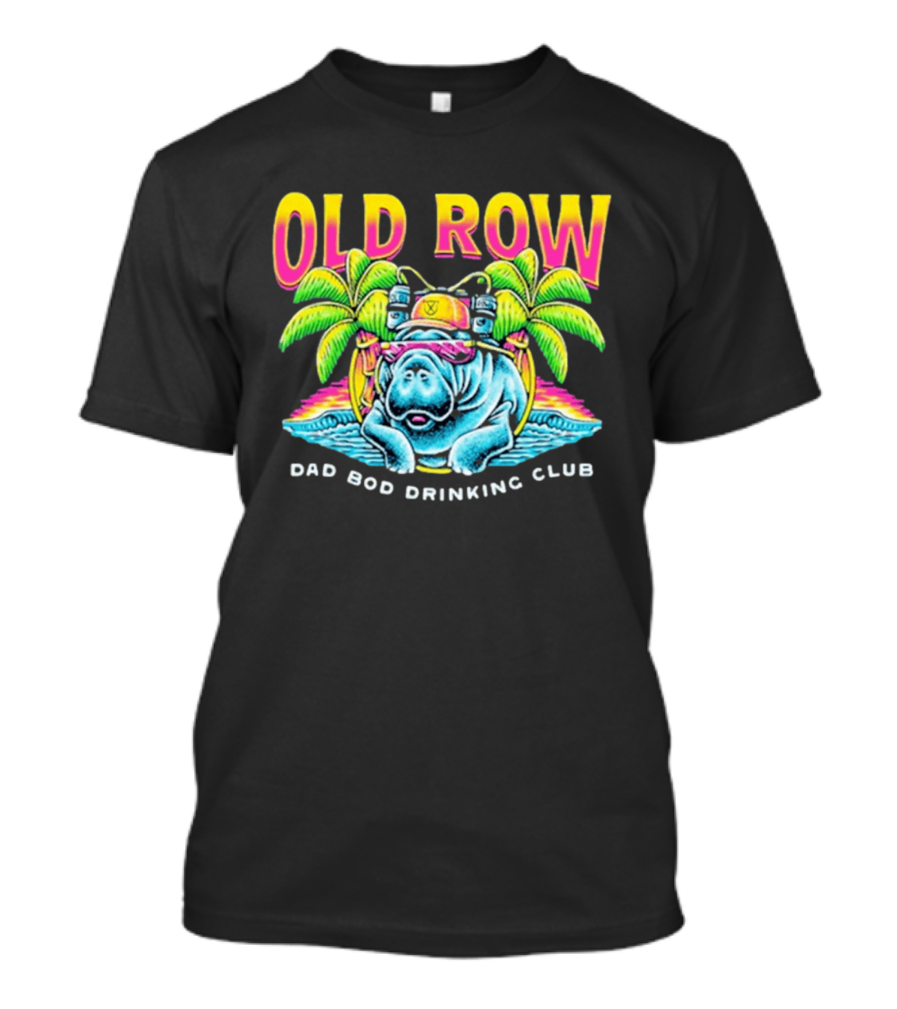 Old Row Dad Bod Drinking Club Manatee Tropical Palm Tree T-Shirt