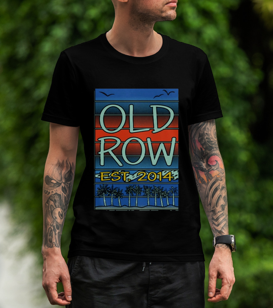 Old Row Est. 2014 Palm Scene Sunset Stripes T-Shirt