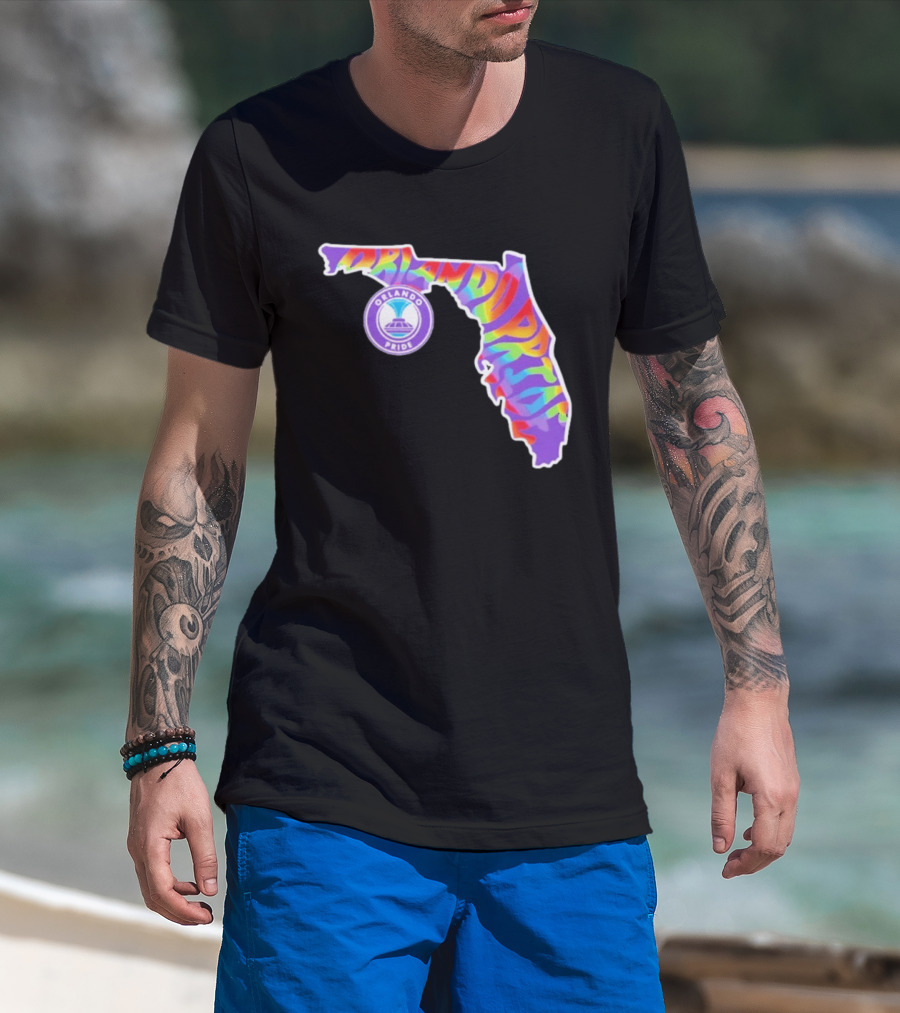 Orlando Pride Groovy Rainbow Florida Map T-Shirt