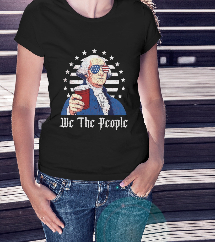 We The People George Washington Patriotic American Flag Sunglasses T-Shirt