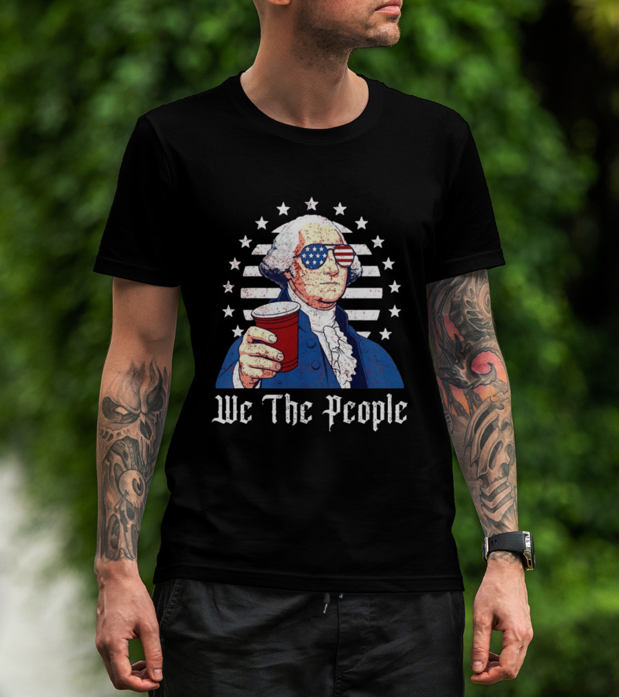 We The People George Washington Patriotic American Flag Sunglasses T-Shirt