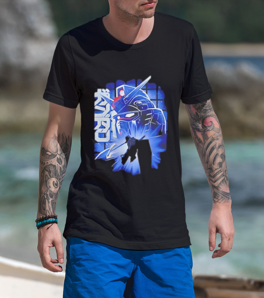 RX 78 2 Mobile Suit Gundam Fighter Neon Blue T-Shirt