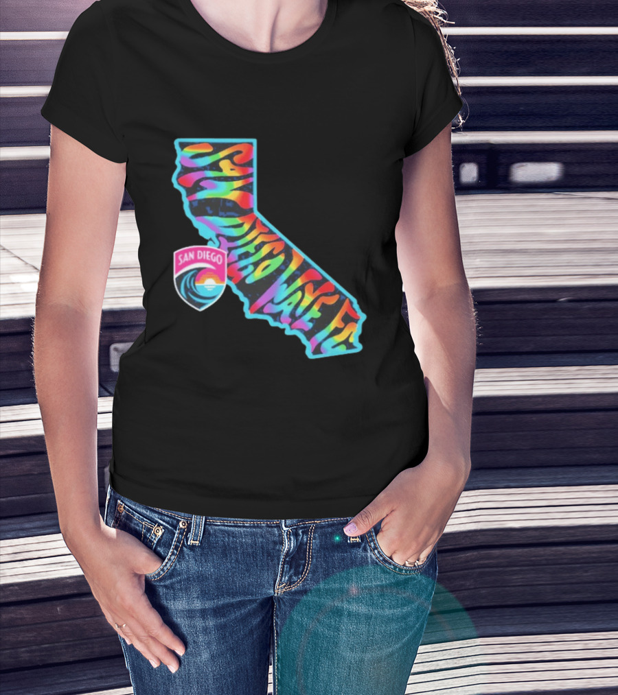 San Diego Wave FC Groovy Pride California Map T-Shirt