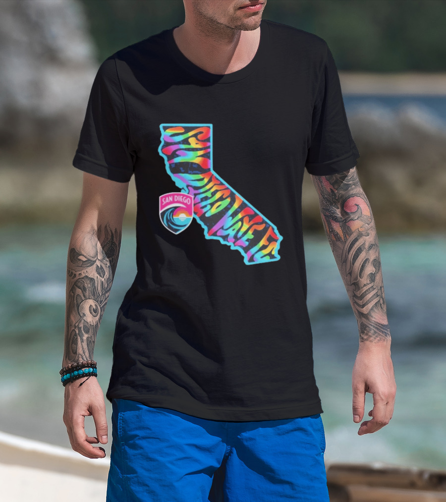 San Diego Wave FC Groovy Pride California Map T-Shirt