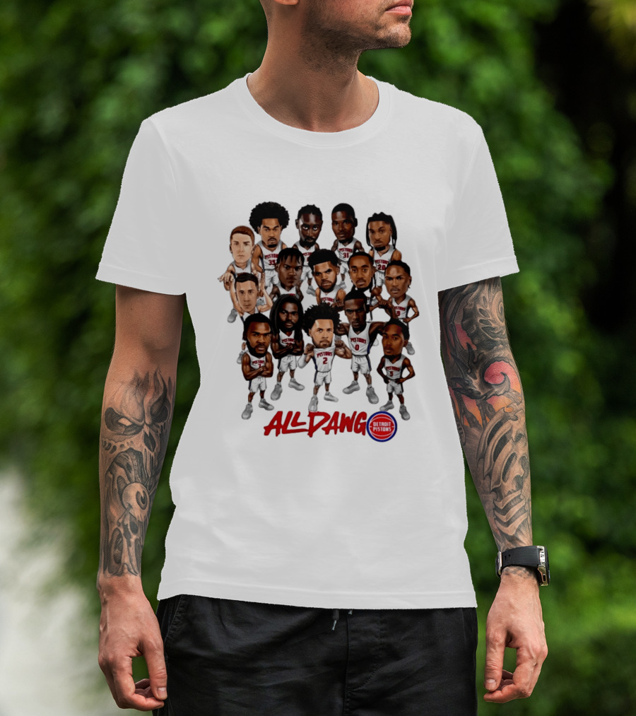 Detroit Pistons All Dawg Team Caricature Players T-Shirt