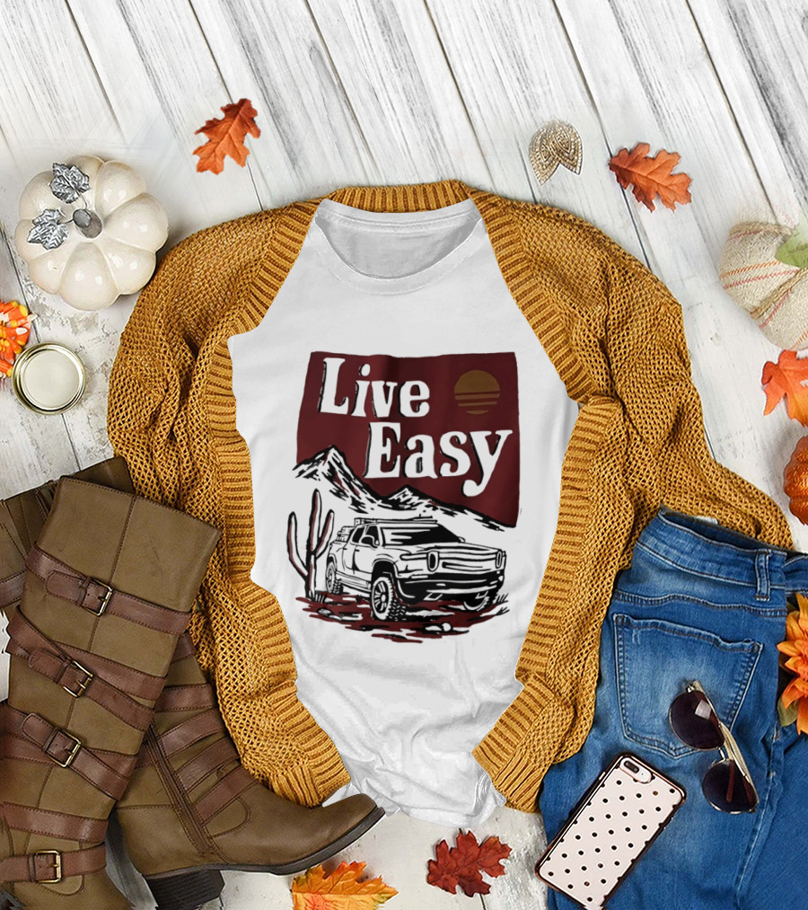 Live Easy Bronco Car Desert Adventure Sunset T-Shirt