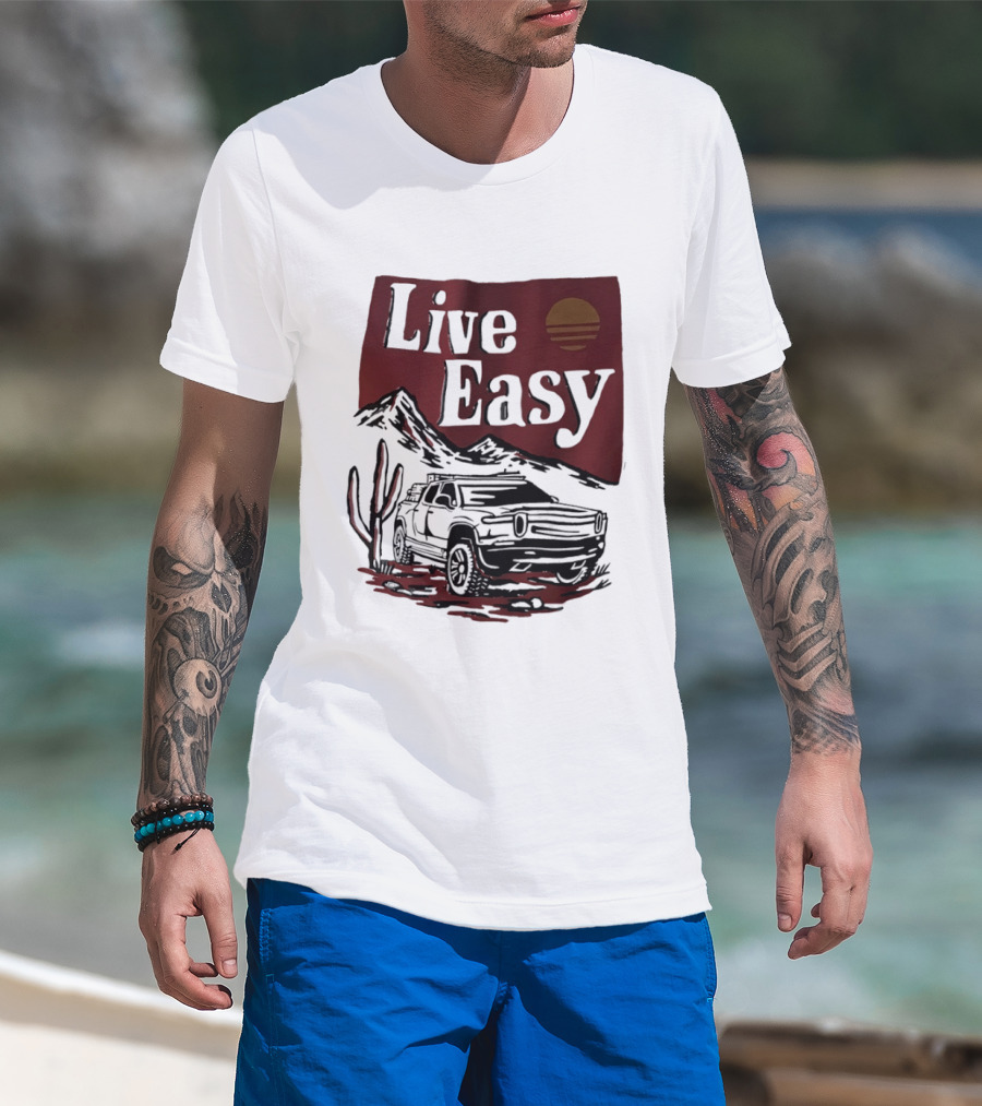 Live Easy Bronco Car Desert Adventure Sunset T-Shirt