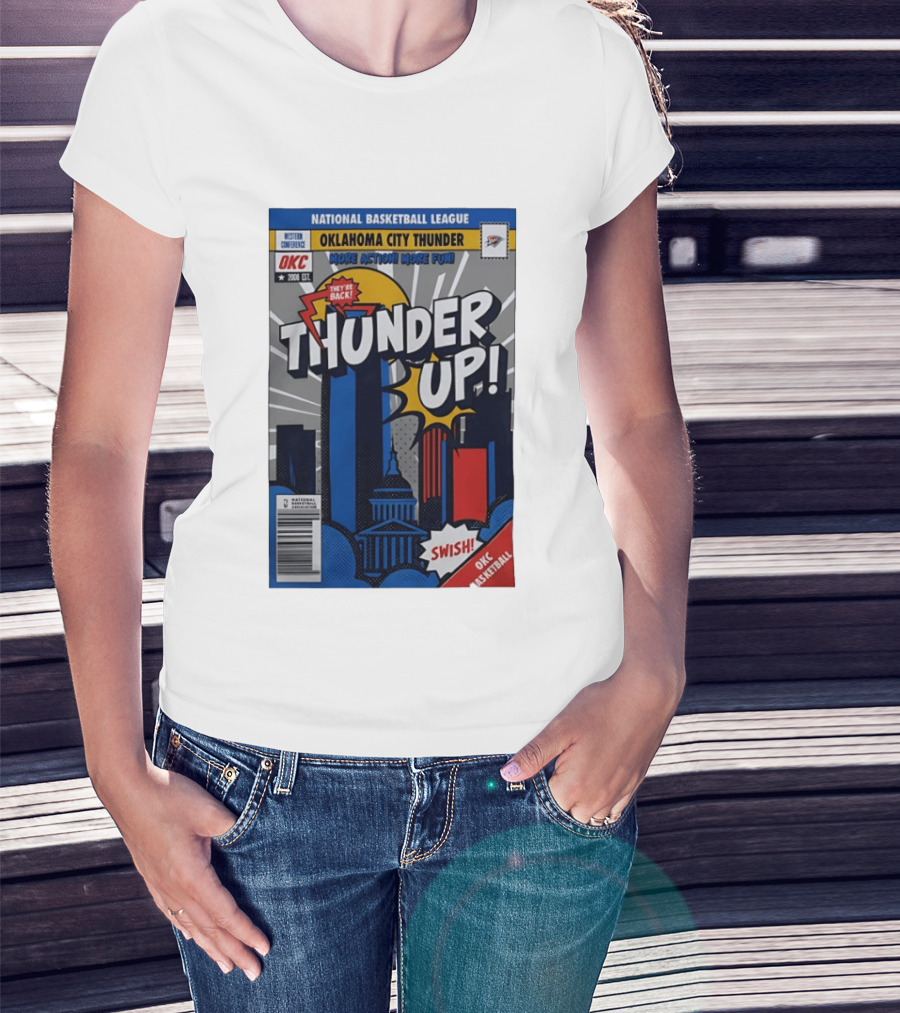 National Basketball League Oklahoma City Thunder Up Comic Swish They're Back OKC Basketball T-Shirt