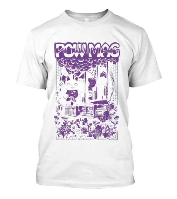 Powell Mag Cat Skateboarding Graphic With Floral Accents T-Shirt