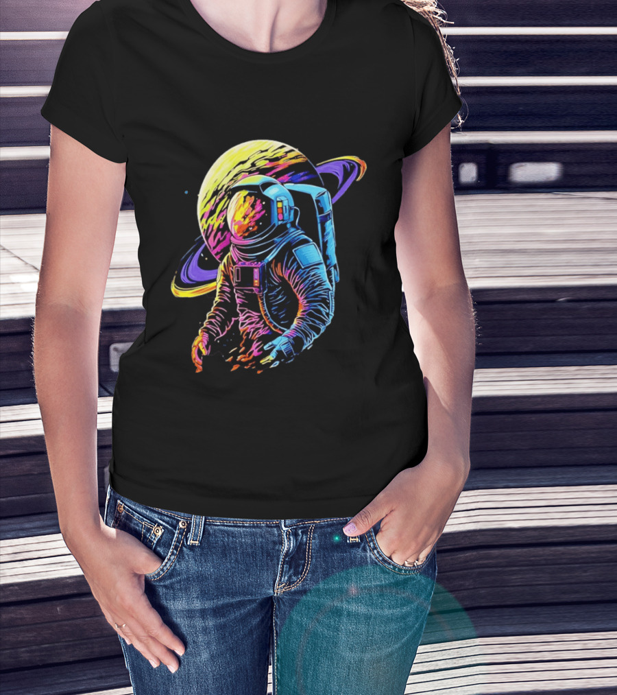 Astronaut Neon Into The Am Saturn Space Adventure T-Shirt