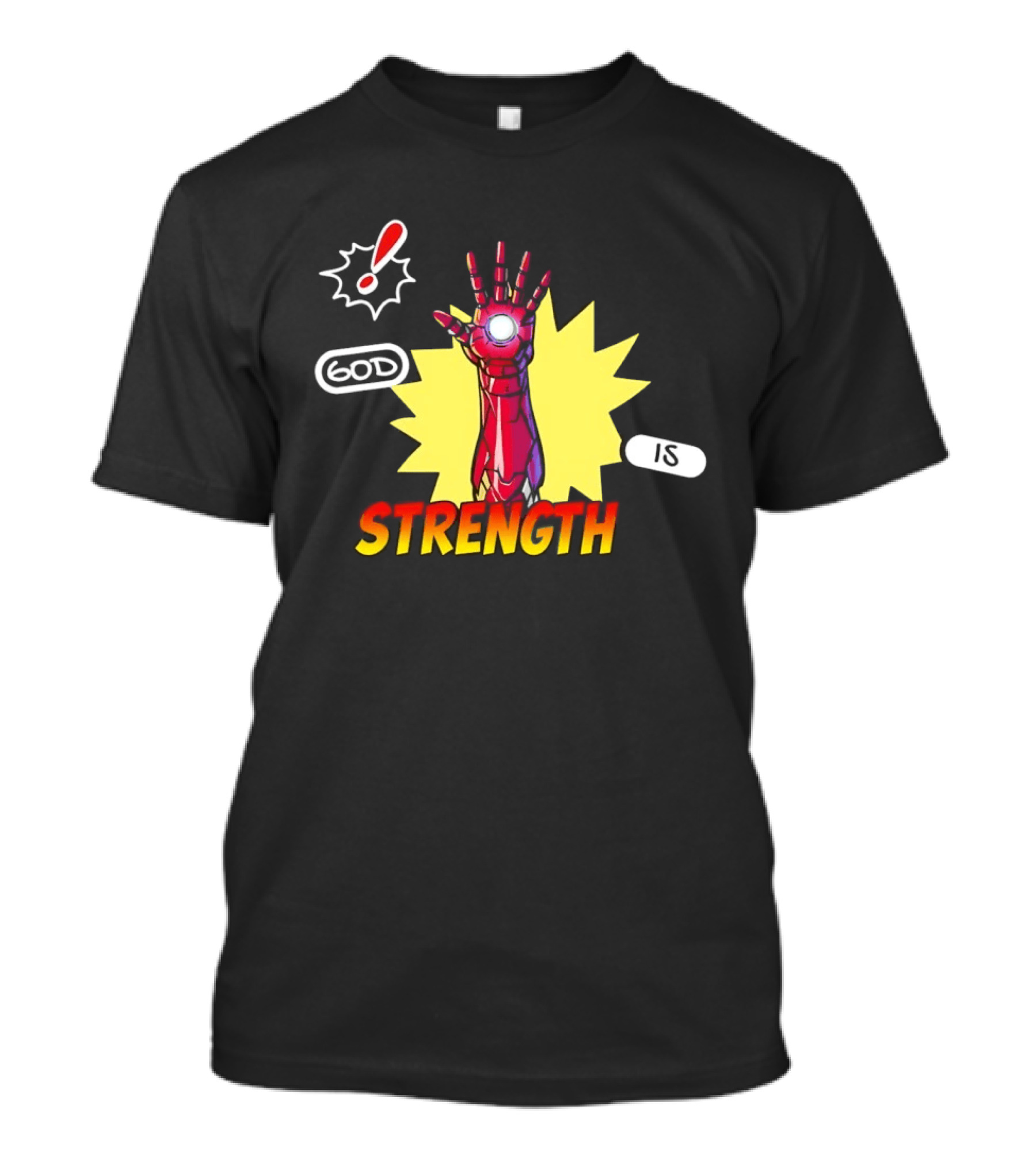 Iron Man God Is Strength Exclamation Comic Style Burst T-Shirt