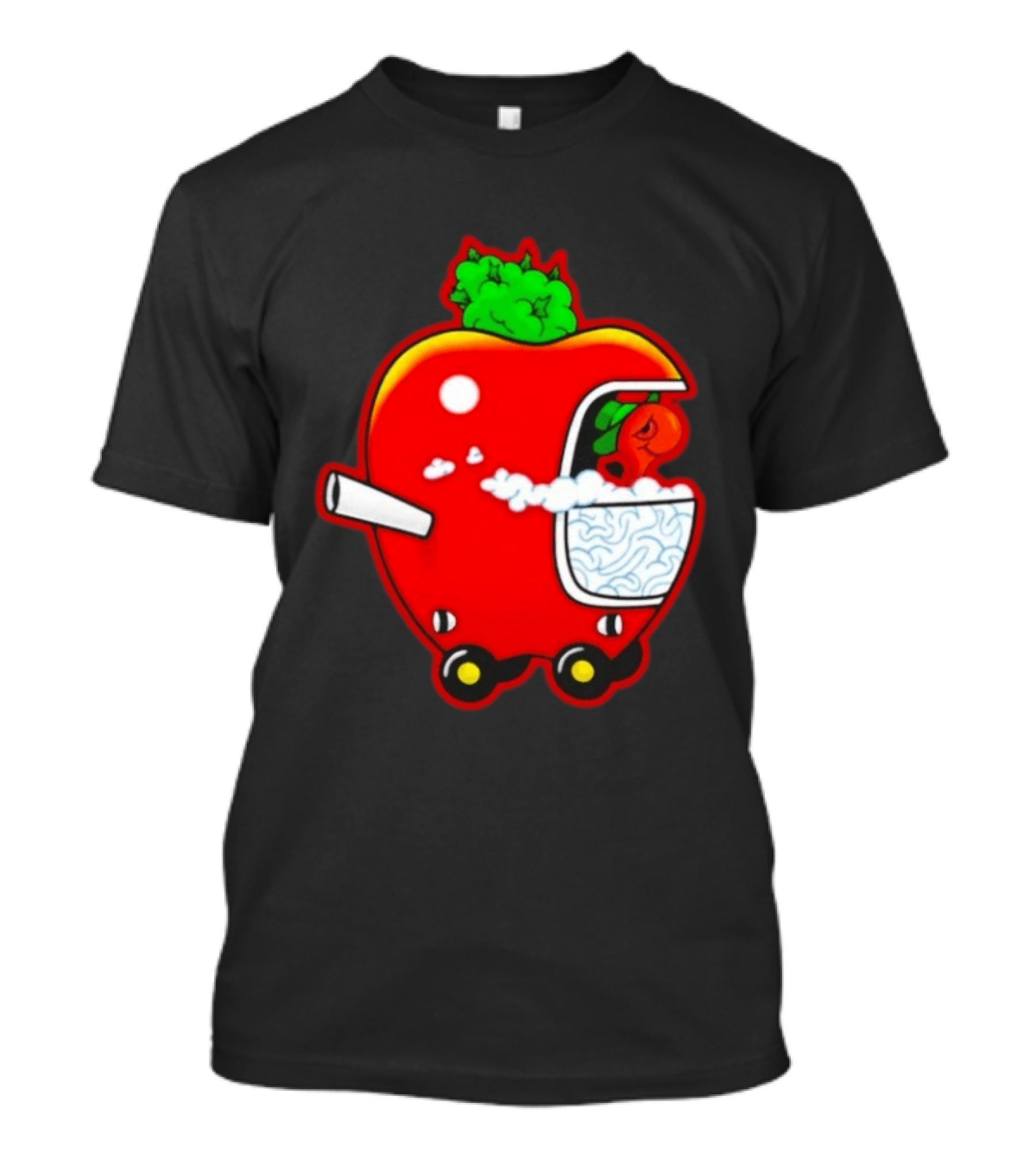 Smokey Worm Apple Cartoon Red Apple With Smoke And Wheels T-Shirt