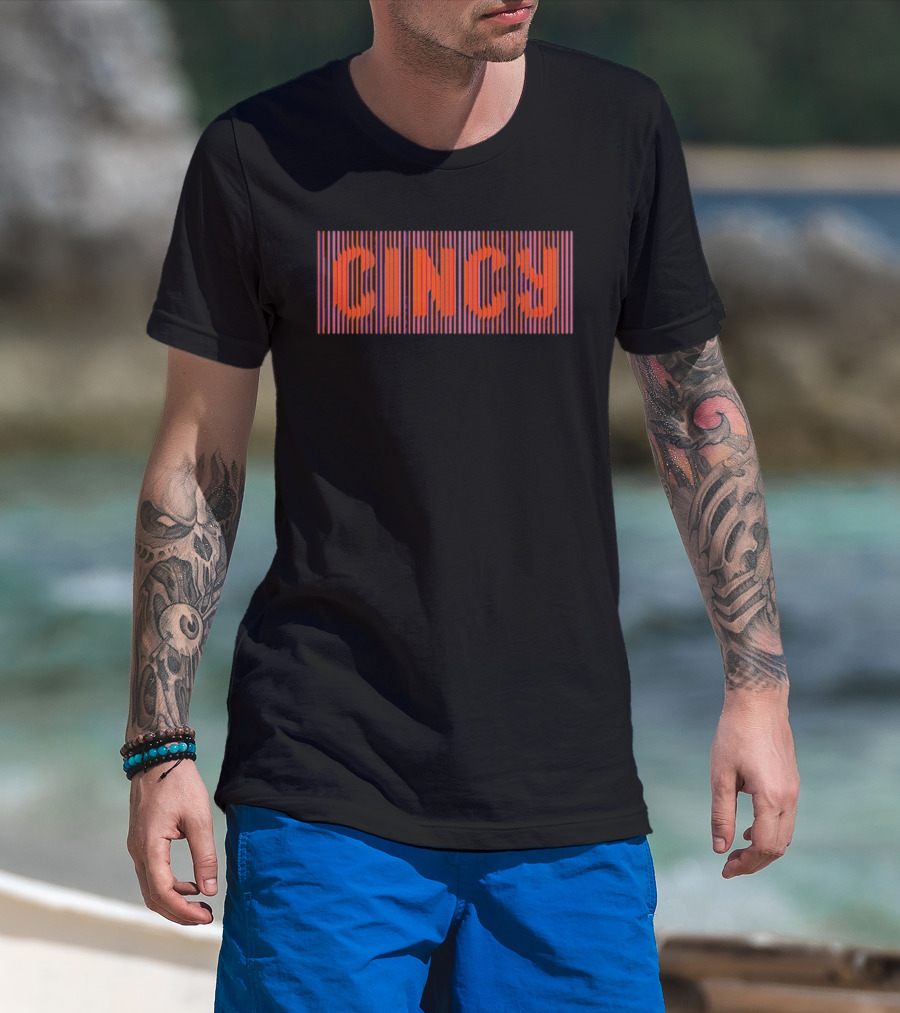 CINCY Line Font 2026 Retro Stripes T-Shirt