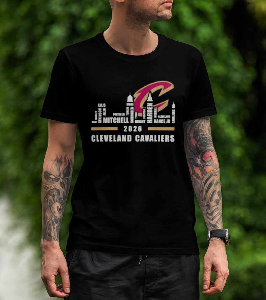 Cleveland Cavaliers 2026 Skyline Mitchell Bickerstaff Garland Allen Mobley Wade Okoro LeVert Stevens T-Shirt