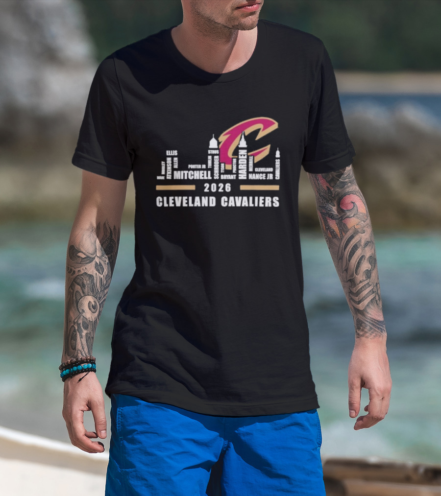Cleveland Cavaliers 2026 Skyline Mitchell Bickerstaff Garland Allen Mobley Wade Okoro LeVert Stevens T-Shirt