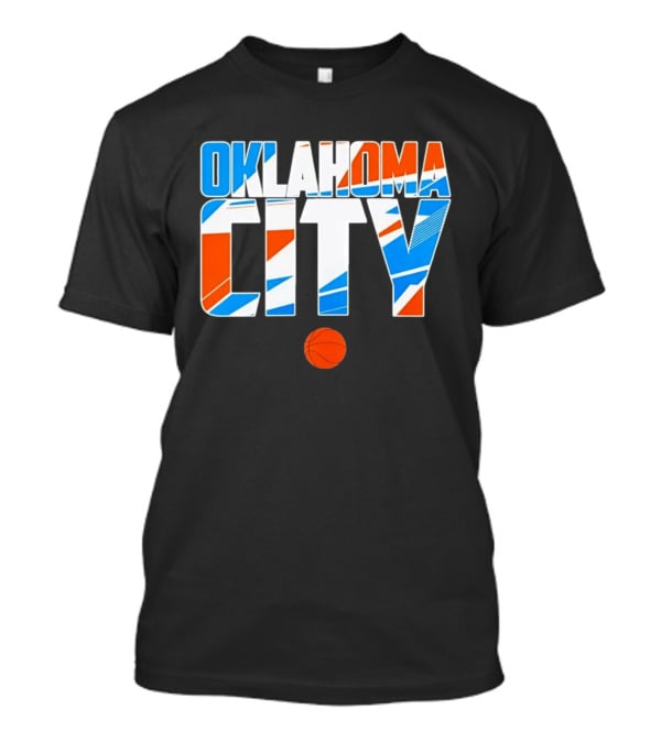 Oklahoma City Basketball Pride Colorful Lettering With Orange Basketball T-Shirt