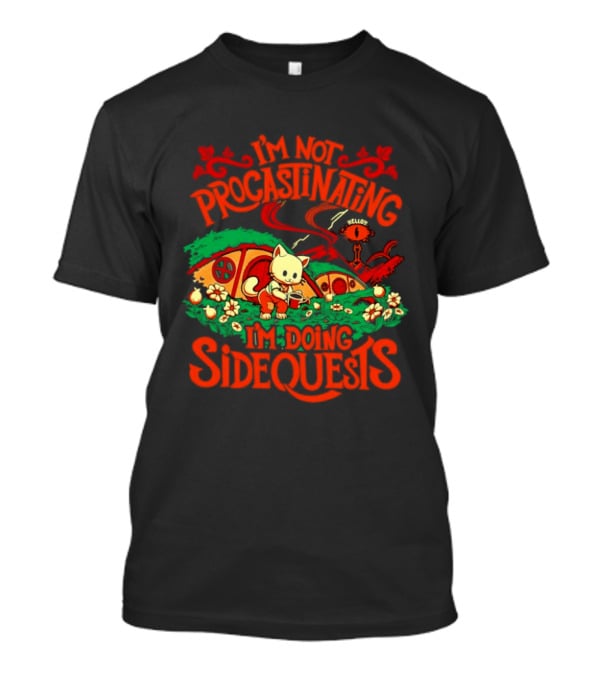 I'm Not Procrastinating I'm Doing Side Quests Cute Cat Adventure Scene T-Shirt