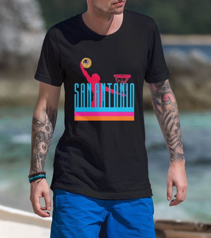 San Antonio Basketball Dunking Pink T-Shirt