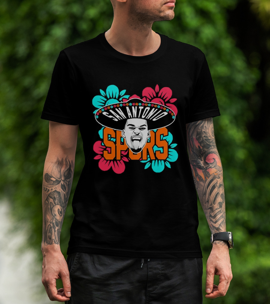 San Antonio Spurs Victor Wembanyama Sombrero Flowers T-Shirt