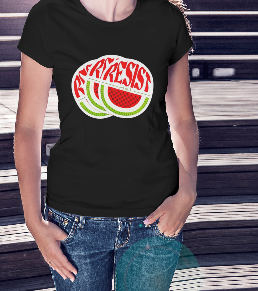 Watermelon Keffiyeh Resist Free Palestine Arabic Text قاوم T-Shirt