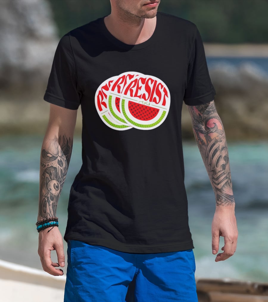 Watermelon Keffiyeh Resist Free Palestine Arabic Text قاوم T-Shirt