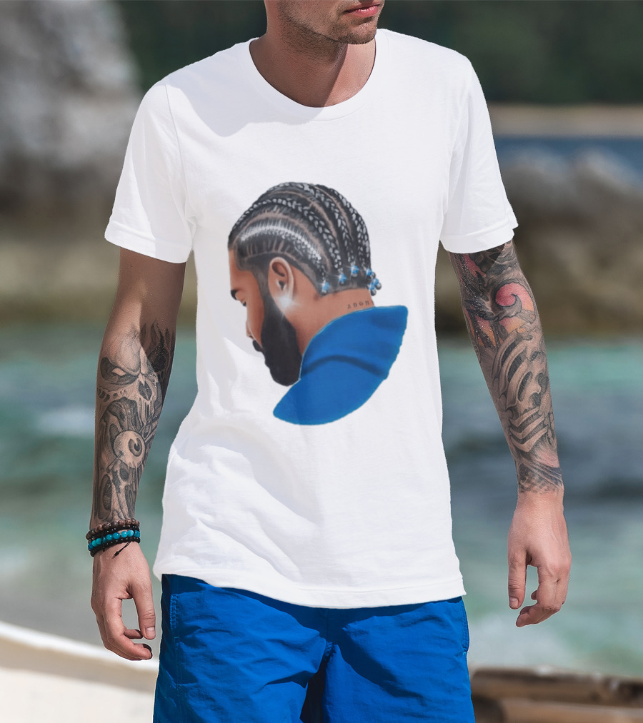 Drake Cornrow Braid Hairstyle Blue Sparkle T-Shirt