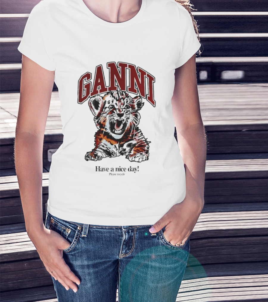 Ganni Have A Nice Day Please Recycle Tiger T-Shirt