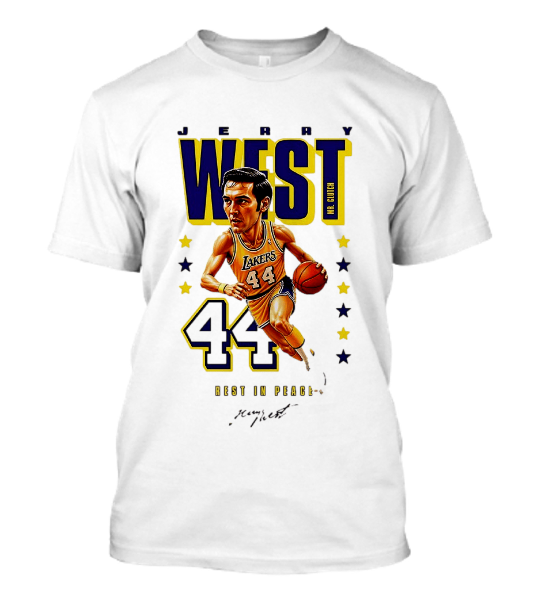Jerry West Mr. Clutch Lakers Legend 44 Rest In Peace Caricature T-Shirt
