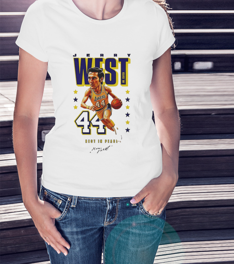 Jerry West Mr. Clutch Lakers Legend 44 Rest In Peace Caricature T-Shirt
